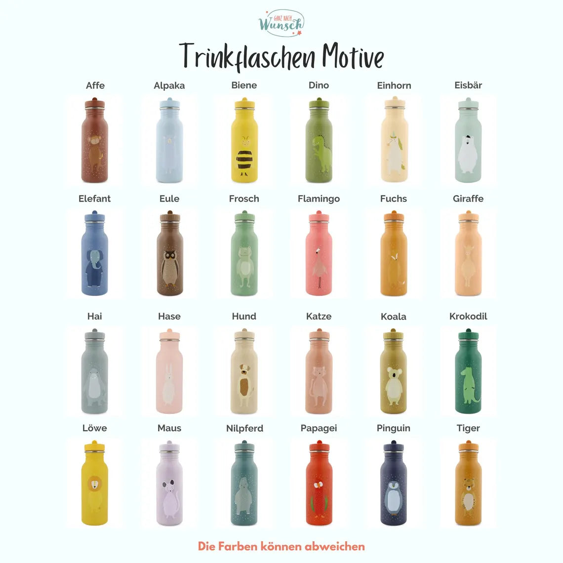 Kinder Trinkflasche personalisiert aus Edelstahl | Kita | Trixie | Kinderflasche | Wasserflasche | Schule | Trinkfasche für Kinder | 500 ml