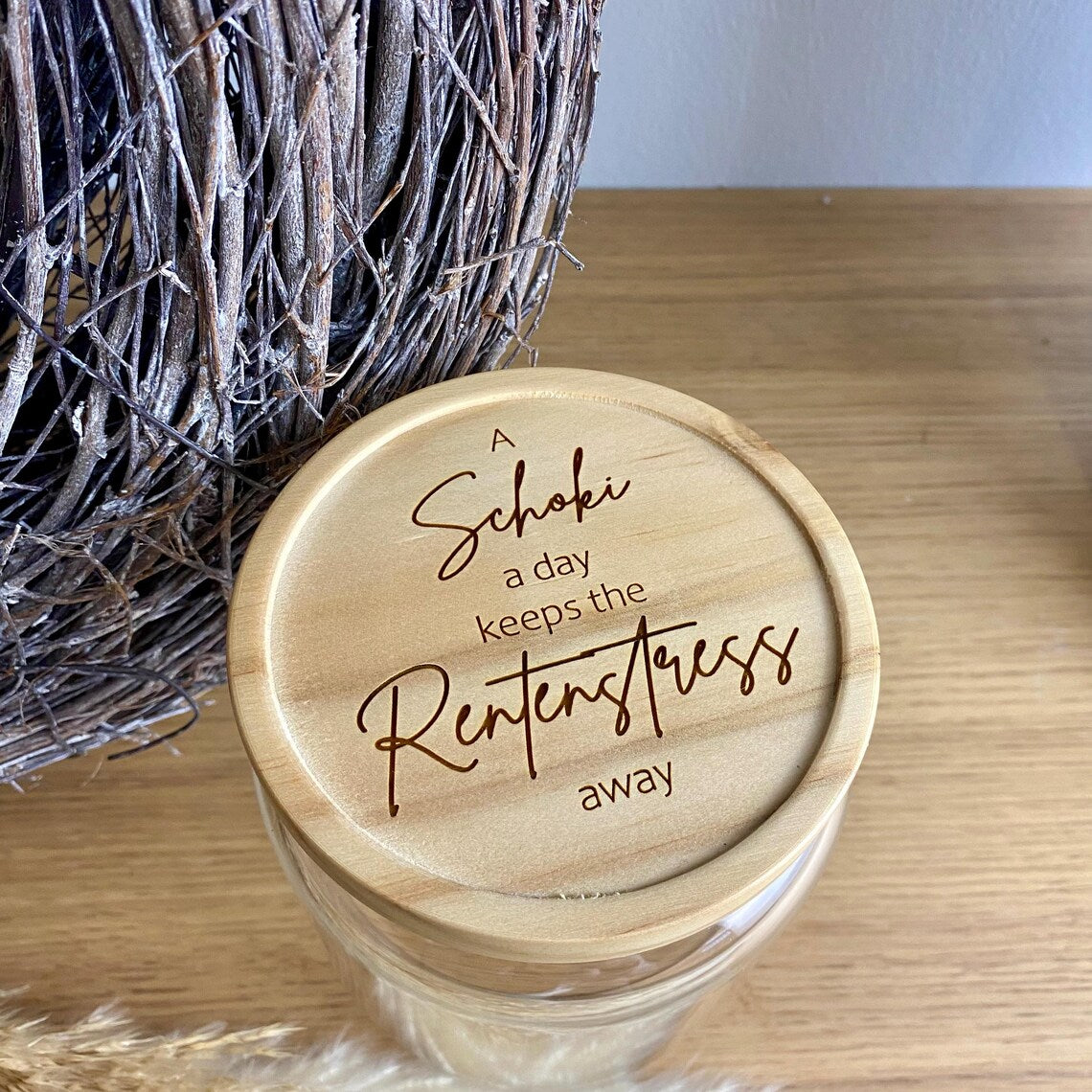 Rentnergeschenk | Vorratsglas Holzdeckel | Graviert | Keksglas | Renteneintritt | Glas | Aufbewahrungsglas | Lustiges Geschenk | Abschied