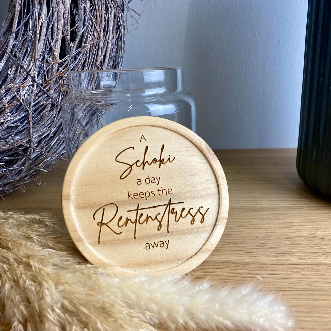 Rentnergeschenk | Vorratsglas Holzdeckel | Graviert | Keksglas | Renteneintritt | Glas | Aufbewahrungsglas | Lustiges Geschenk | Abschied