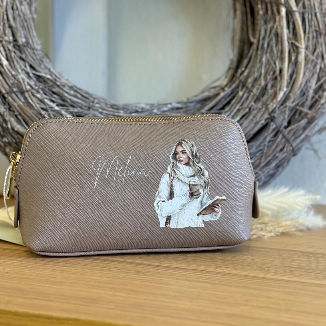 Kosmetiktasche mit tollem Frauenmotiv Personalisierung | Personalisierter Kosmetikbeutel | personalisierte Kulturtasche | Schminktasche Name