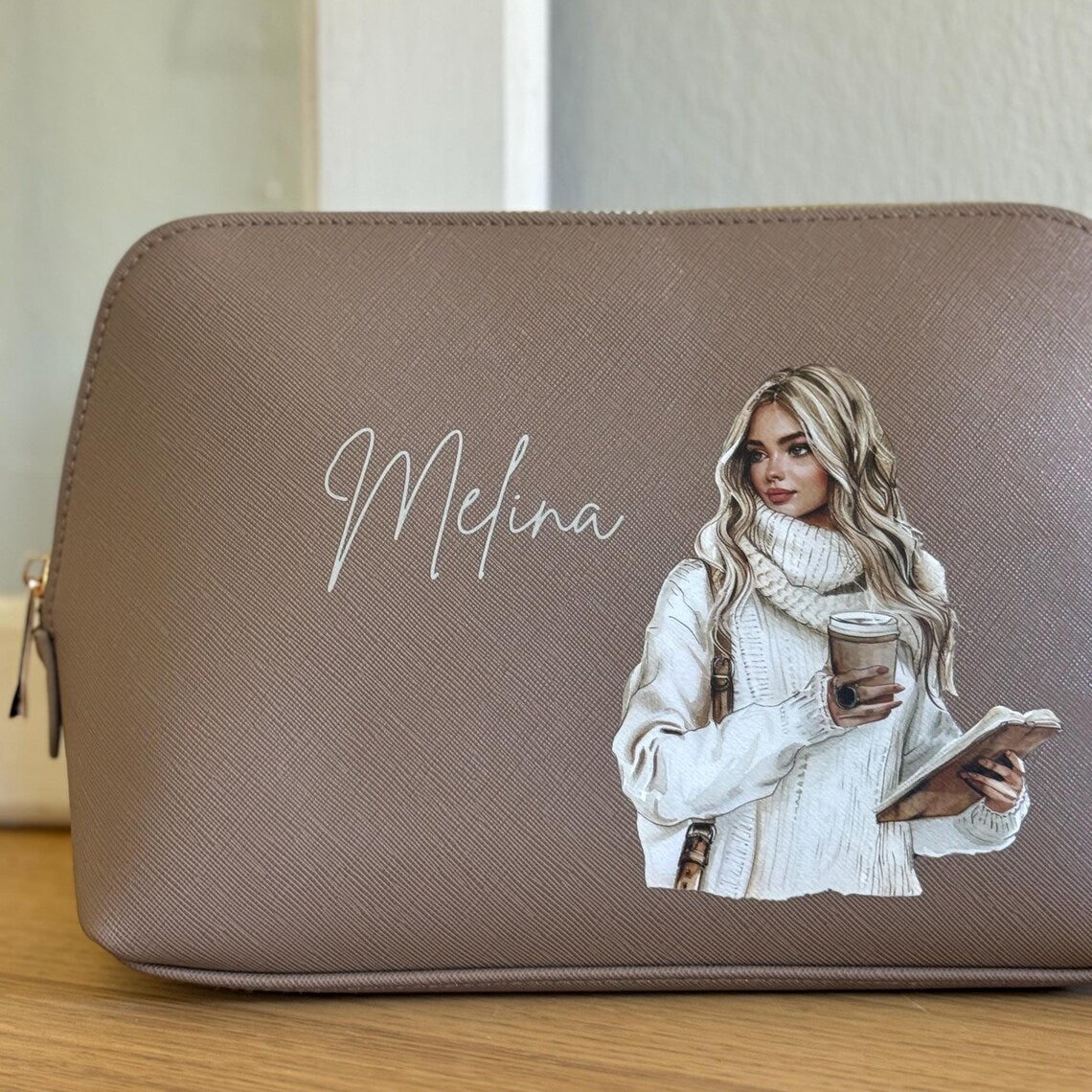 Kosmetiktasche mit tollem Frauenmotiv Personalisierung | Personalisierter Kosmetikbeutel | personalisierte Kulturtasche | Schminktasche Name