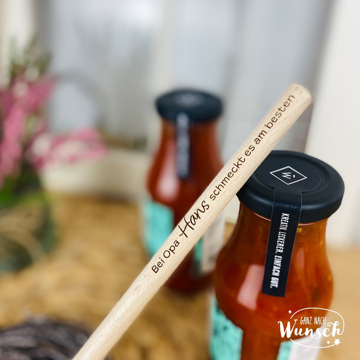 Personalisierter Kochlöffel aus Holz mit Gravur: Bei Oma/Opa schmeckts am besten!