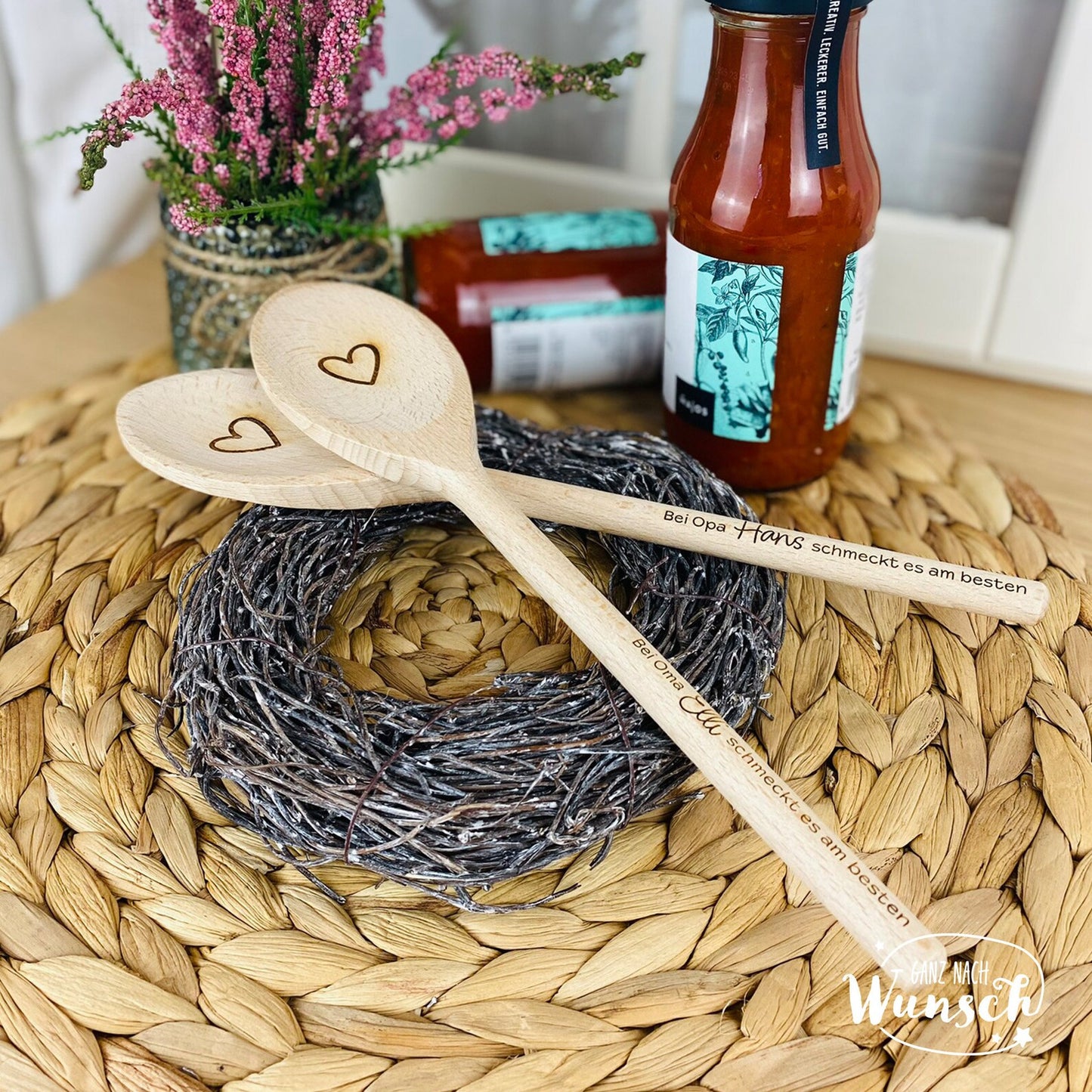 Personalisierter Kochlöffel aus Holz mit Gravur: Bei Oma/Opa schmeckts am besten!