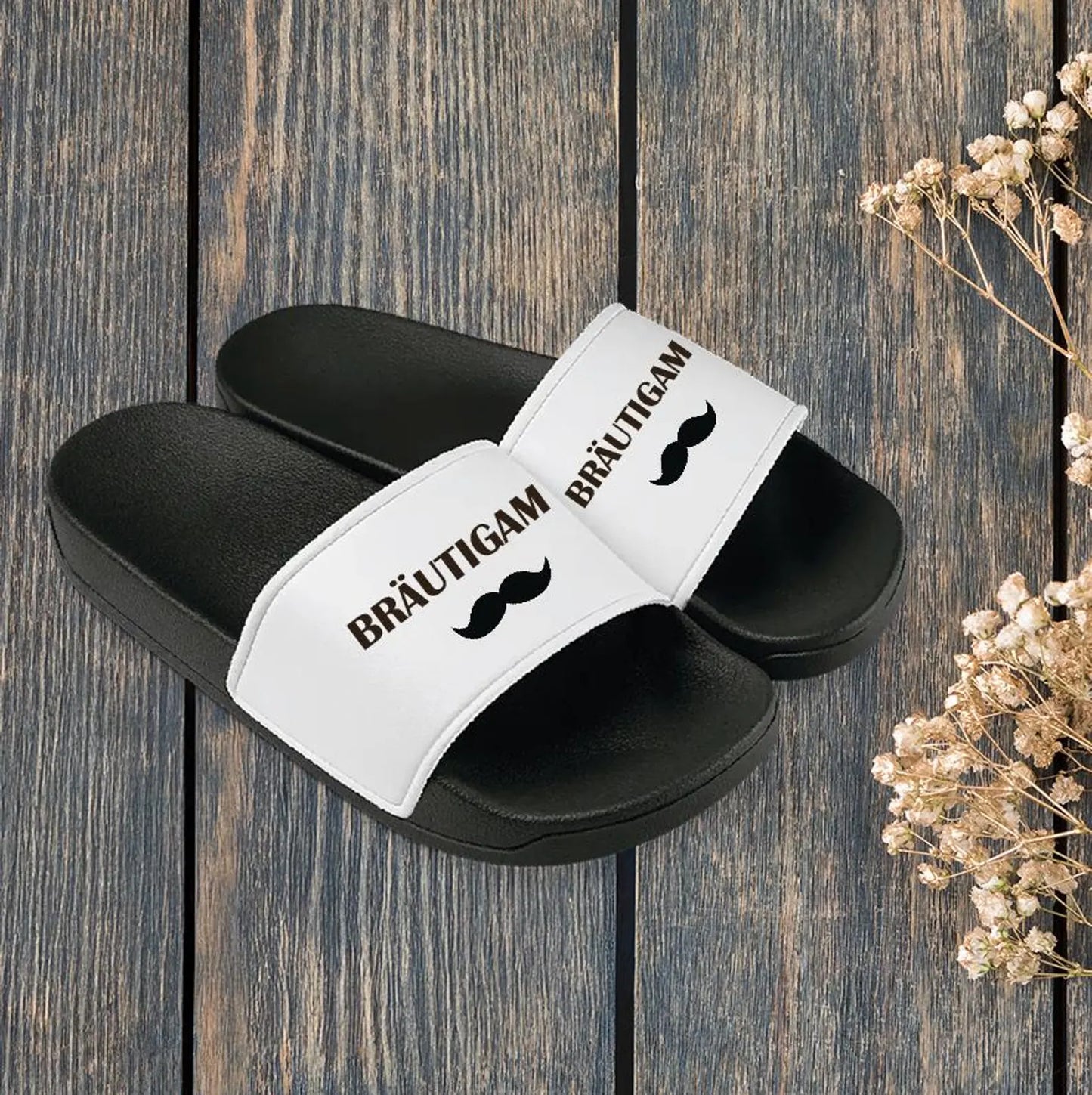 Badeschuhe "Bräutigam,", für Hochzeit, Jungesellenabschied, Sauna, Badelatschen, FlipFlops, Adiletten, Slipper mit Motiv, Eukalyptus