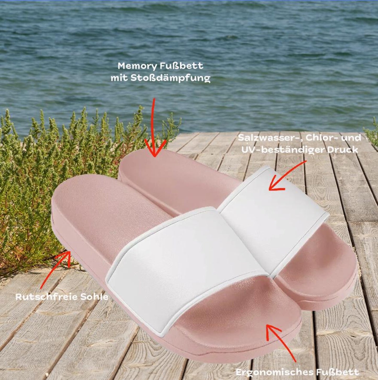 Badeschuhe "Küstendeern", perfekt für Urlaub, Strand, Schwimmbad, Sauna, Badelatschen, FlipFlops, Adiletten, Maritim, Küste