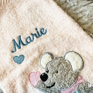 Sterntaler Waschlappen personalisiert | Geschenk zur Taufe | Geburt | Geburtstag | Patengeschenk | Maus Mabel | Esel Emmi | mit Stick |