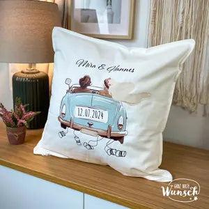 Personalisiertes Kissen Just Married mit Namen und Datum, Dekokissen als Hochzeitsgeschenk, individuelles Geschenk Brautpaar, Dekoration