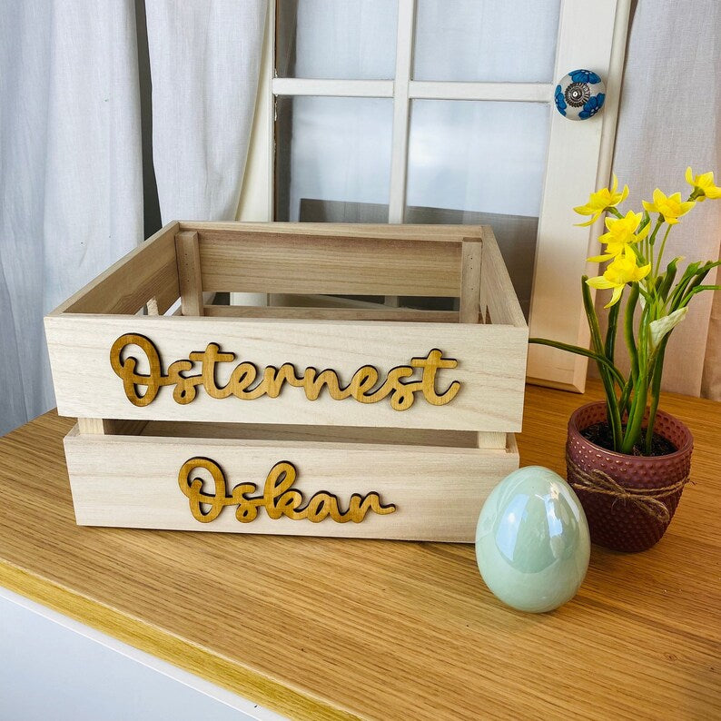 Osterkiste | Personalisierte Kiste aus Holz | Osterbox zum Befüllen | Osternest | Ostereisuche | Ostereier | Häschen | Korb für Ostern