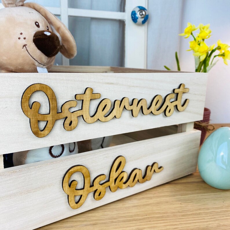 Osterkiste | Personalisierte Kiste aus Holz | Osterbox zum Befüllen | Osternest | Ostereisuche | Ostereier | Häschen | Korb für Ostern