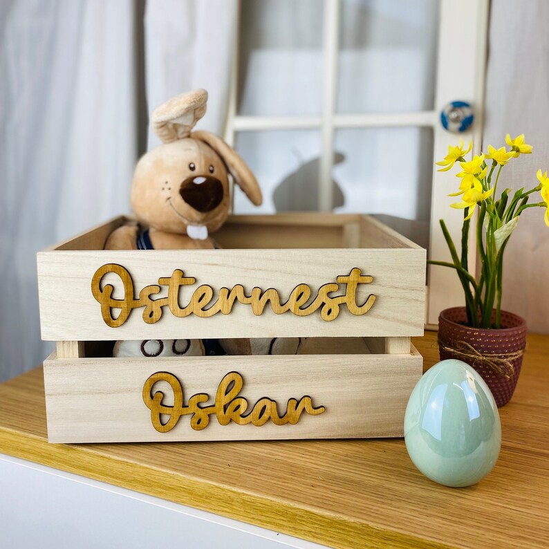 Osterkiste | Personalisierte Kiste aus Holz | Osterbox zum Befüllen | Osternest | Ostereisuche | Ostereier | Häschen | Korb für Ostern