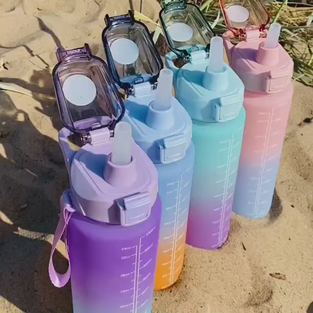 Trinkflasche mit Strohhalm | Wasserflasche personalisiert | 1 Liter | Trink Challenge | Wasser trinken | Water Challenge | Sport Flasche 1L