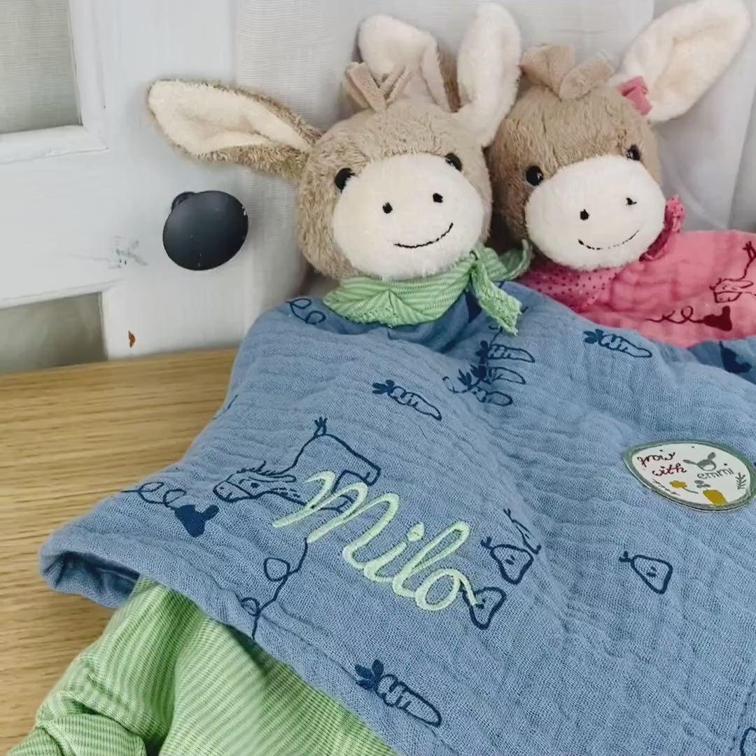 Sterntaler | Baby Geschenk | Schmusetuch | Geschenk zur Geburt | Schnuffeltuch | mit Stick | personalisierbar | Baby | Knoten | Musselin