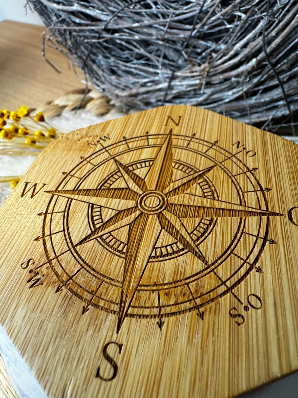 Aschenbecher mit Bambusdeckel | Keramik | Mit Gravur | 12,5 cm | Geschenk | Raucheraccessoire | Modern | Outdoor & Indoor