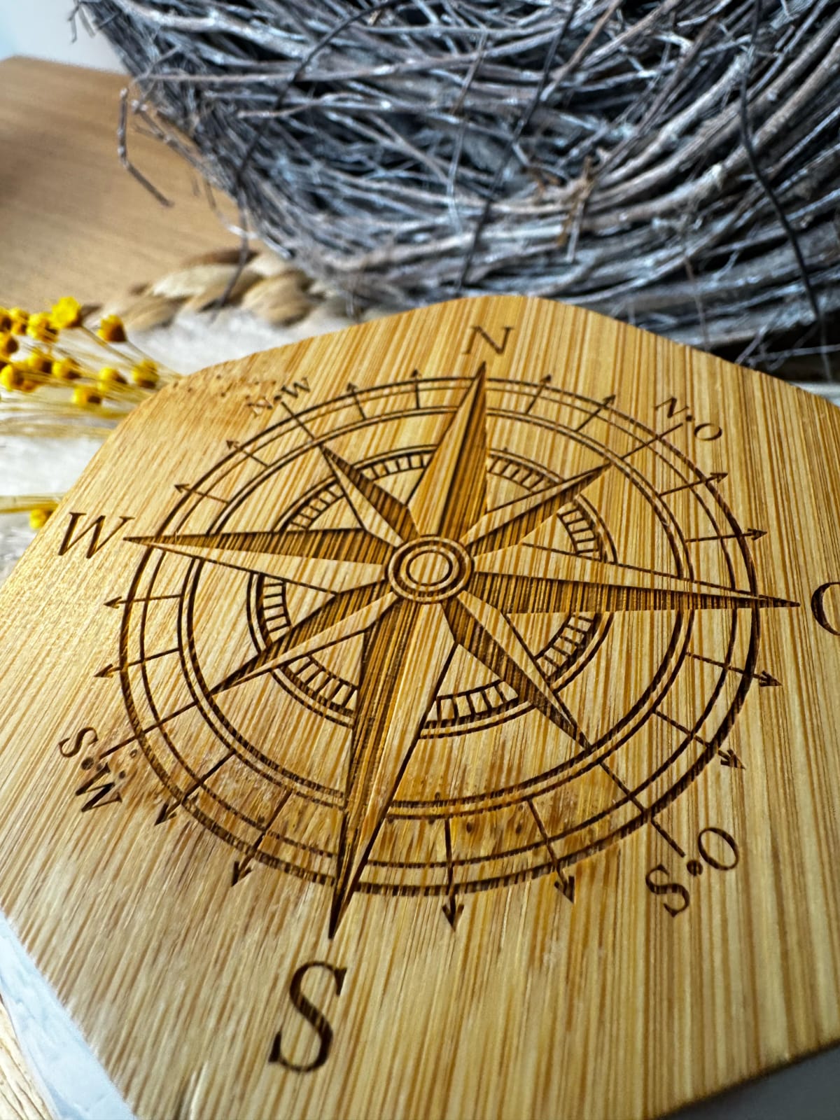 Aschenbecher mit Bambusdeckel | Keramik | Mit Gravur | 12,5 cm | Geschenk | Raucheraccessoire | Modern | Outdoor & Indoor