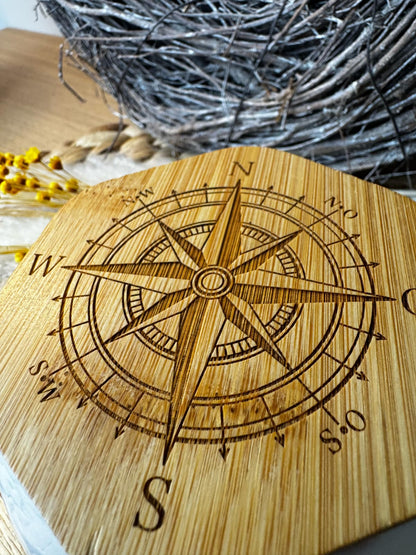 Aschenbecher mit Bambusdeckel | Keramik | Mit Gravur | 12,5 cm | Geschenk | Raucheraccessoire | Modern | Outdoor & Indoor