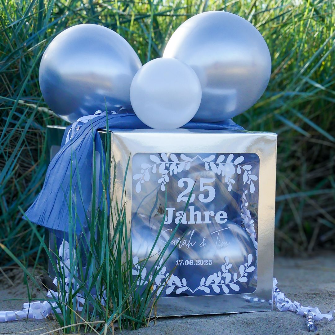 Personalisierte Geschenkbox zum Hochzeitstag, Silberhochzeit, Ballonbox, Geschenkverpackung mit Luftballons, kreatives Hochzeitsgeschenk