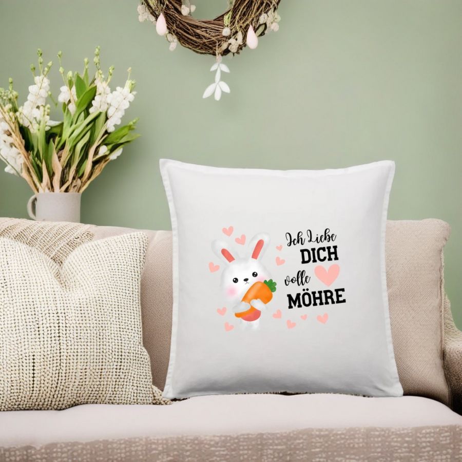 Kissenbezug | Ich liebe dich volle Möhre | 50x50cm | Baumwolle | Geschenk | Liebe | Hase | Osterdeko | Romantisch | Humor
