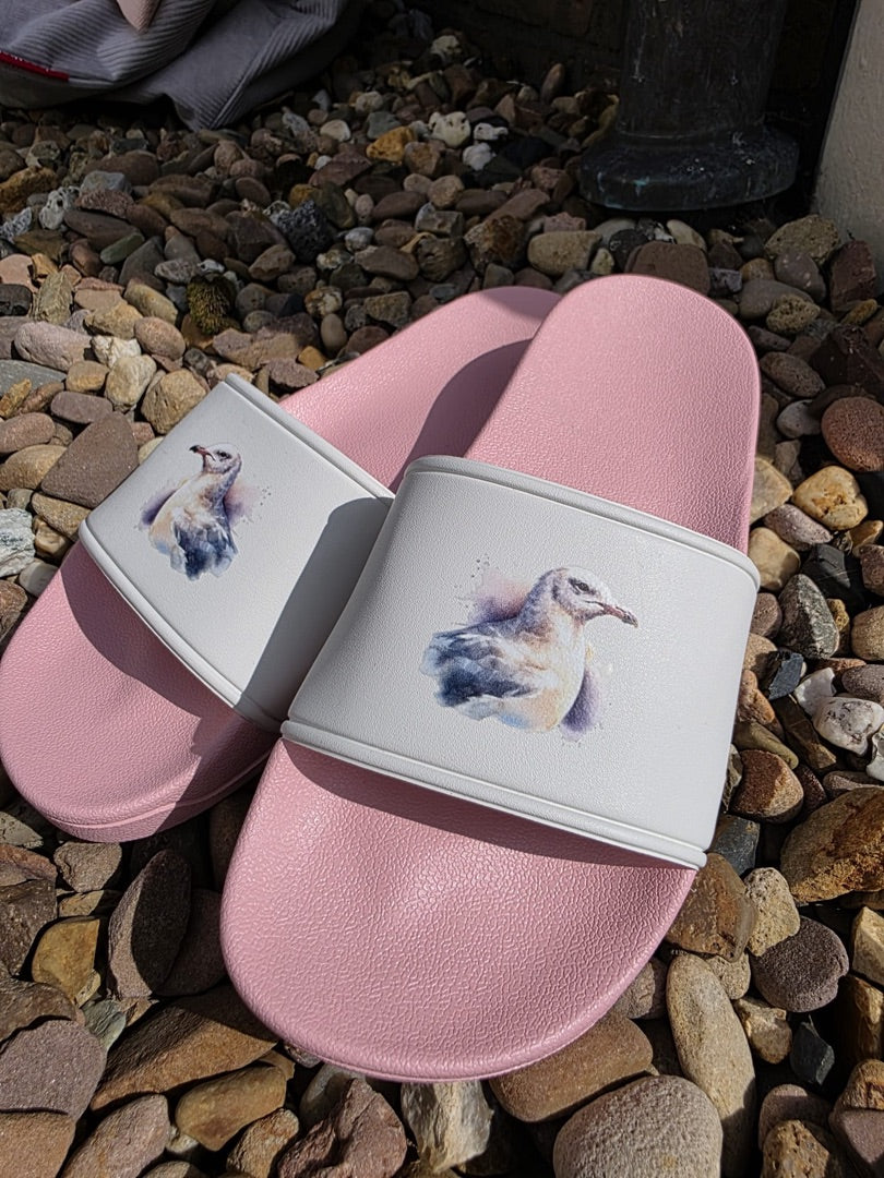 Badeschuhe „Möwentraum“ - perfekt für Urlaub, Strand, Schwimmbad, Sauna, Badelatschen, FlipFlops, Adiletten, Slipper mit Möwenmotiv