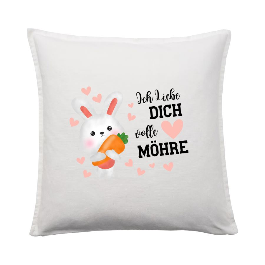 Kissenbezug | Ich liebe dich volle Möhre | 50x50cm | Baumwolle | Geschenk | Liebe | Hase | Osterdeko | Romantisch | Humor