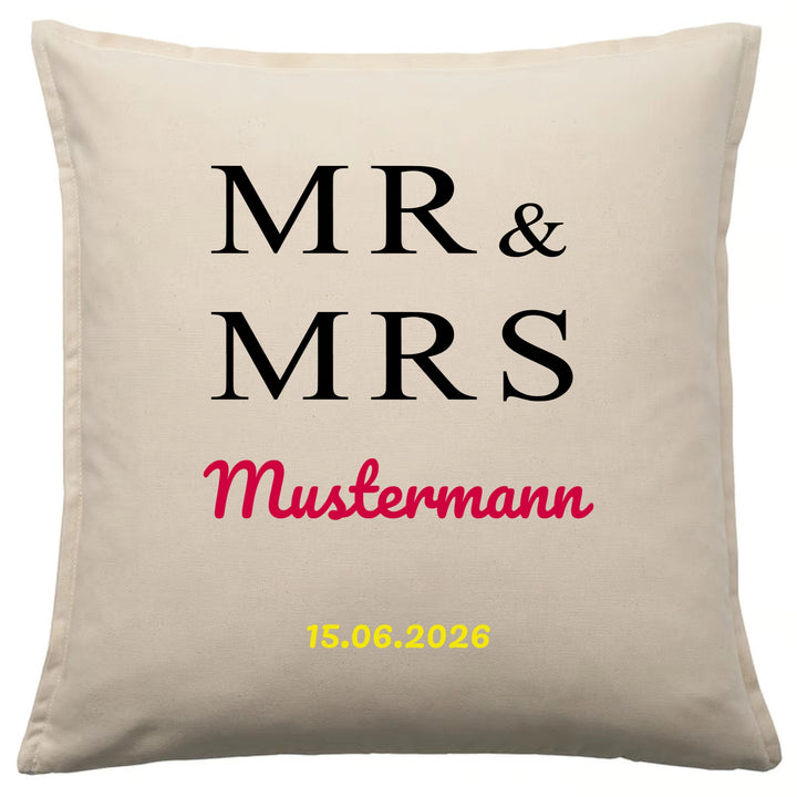 Kissen Hochzeit „Mr &amp; Mrs" Groß personalisiert | mit Namen &amp; Datum | GNW