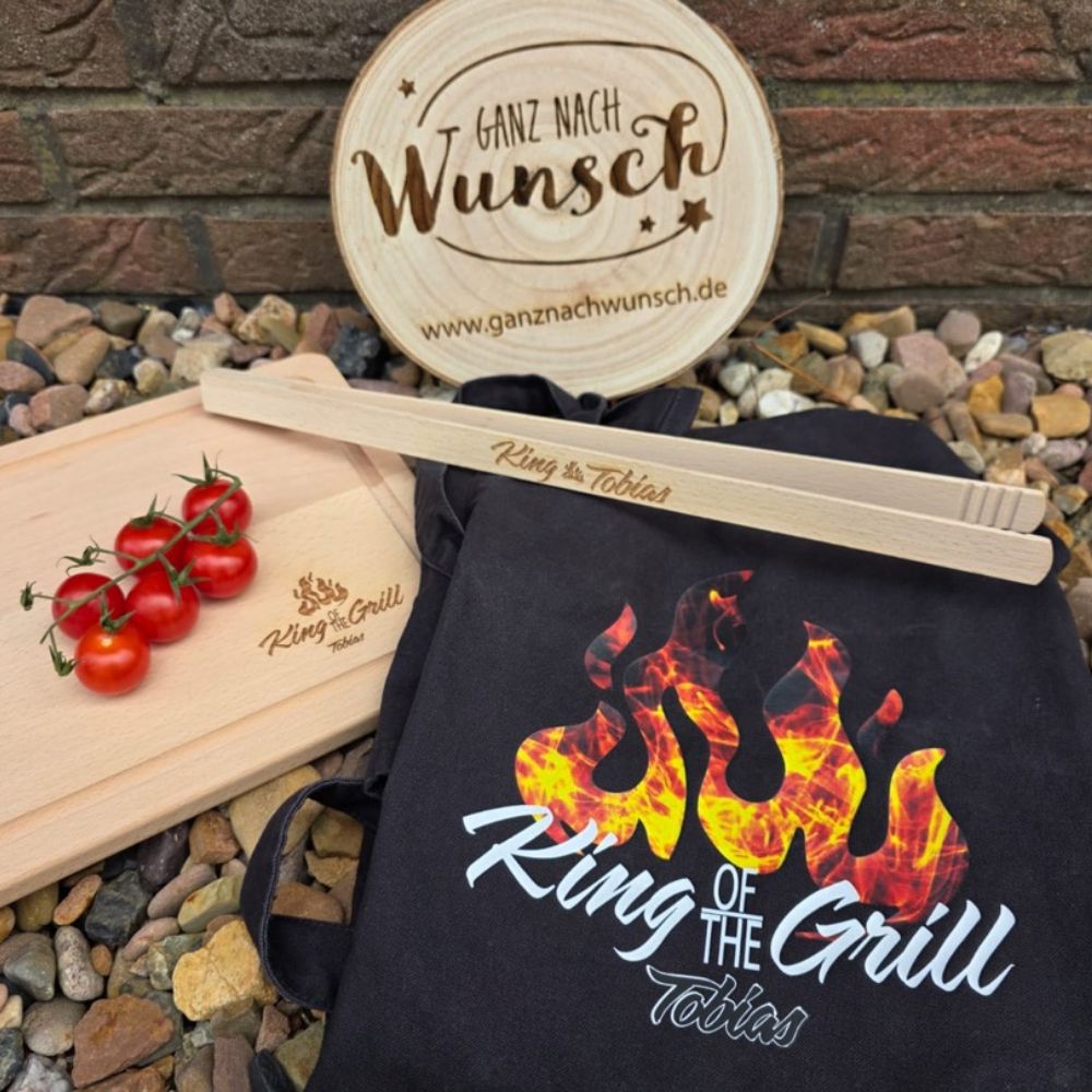 Grillset | Grillschürze | Grillbrett | Grillzange | Geburtstagsgeschenk | Geschenk für Partner | King Of The Grill | Geschenk zum Vatertag