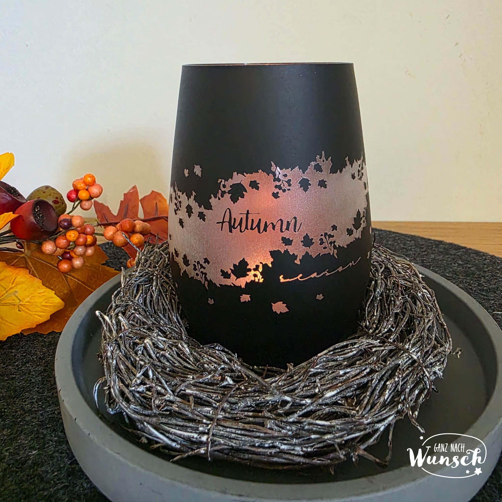 Windlicht | Herbst| Gravur | Kristallglas | Deko | Vase | Geschenk zum Geburtstag | Autumn