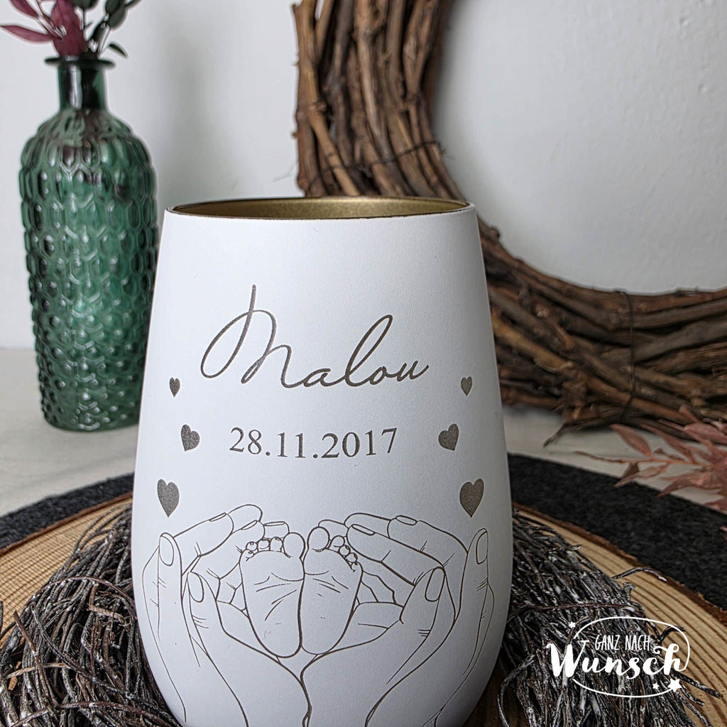 Windlicht | Geburt| Gravur | Taufe | Deko | Vase | Geschenk zur Geburt | Baby