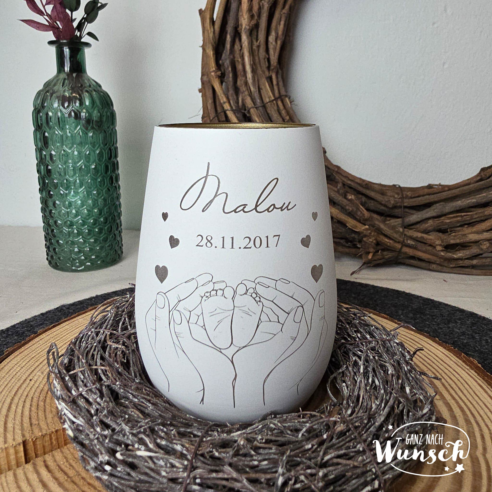 Windlicht | Geburt| Gravur | Taufe | Deko | Vase | Geschenk zur Geburt | Baby