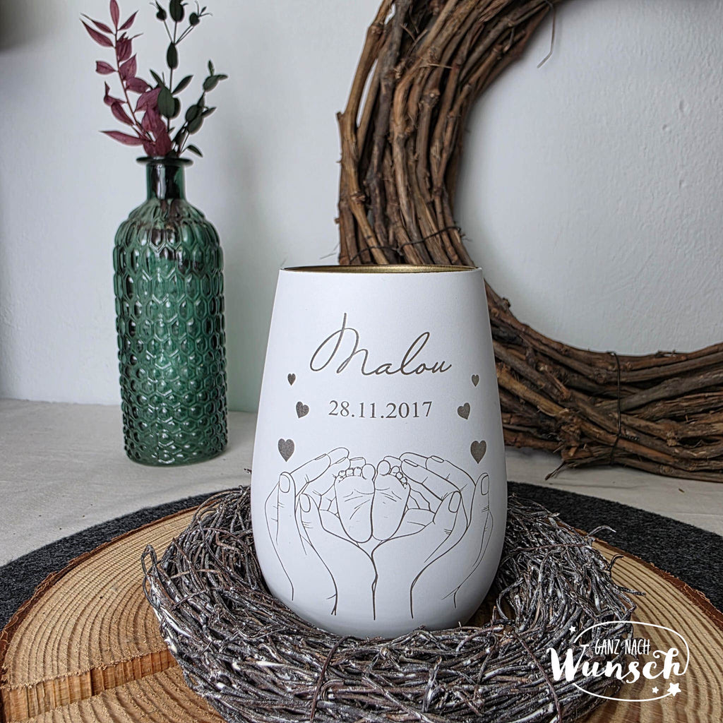 Windlicht | Geburt| Gravur | Taufe | Deko | Vase | Geschenk zur Geburt | Baby