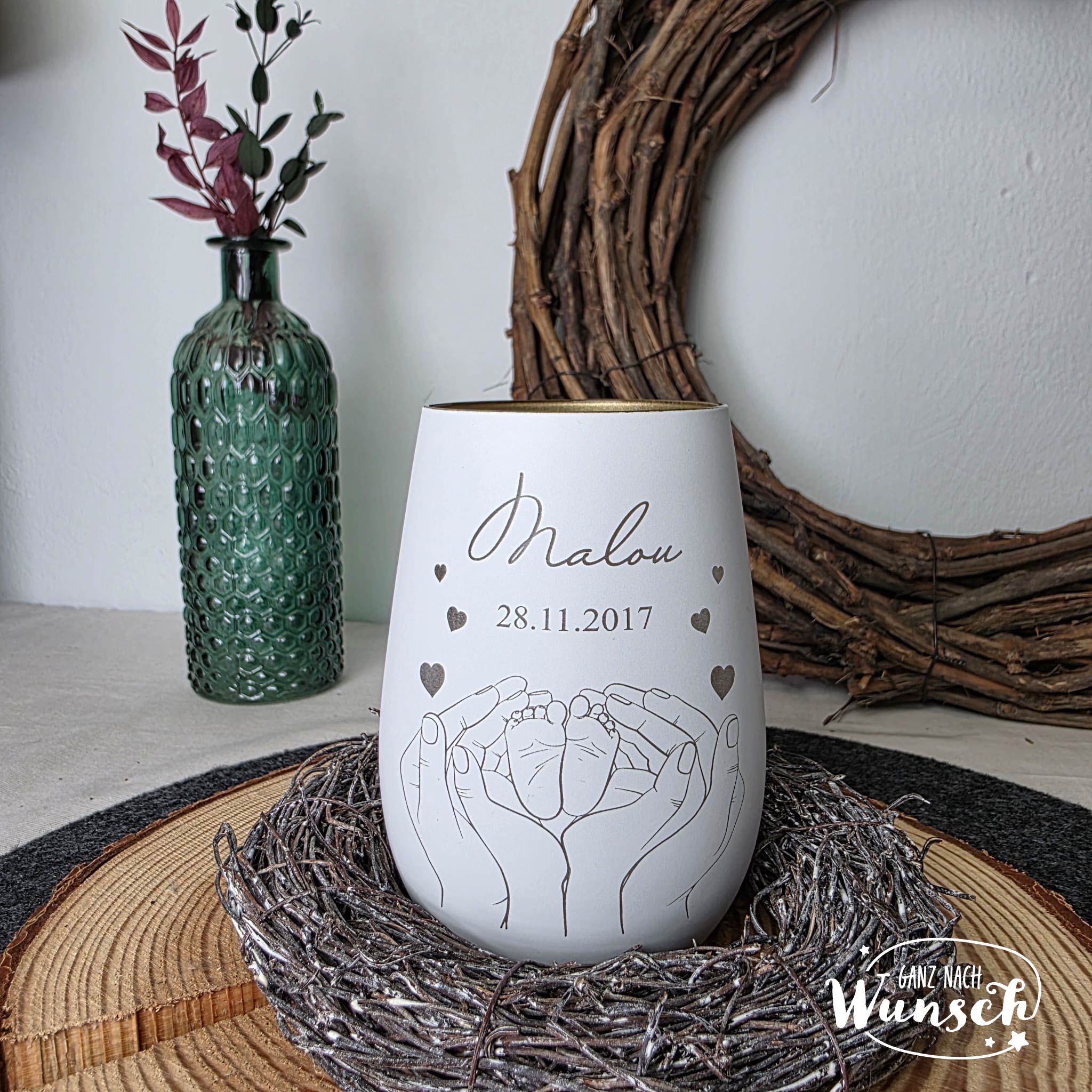 Windlicht | Geburt| Gravur | Taufe | Deko | Vase | Geschenk zur Geburt | Baby