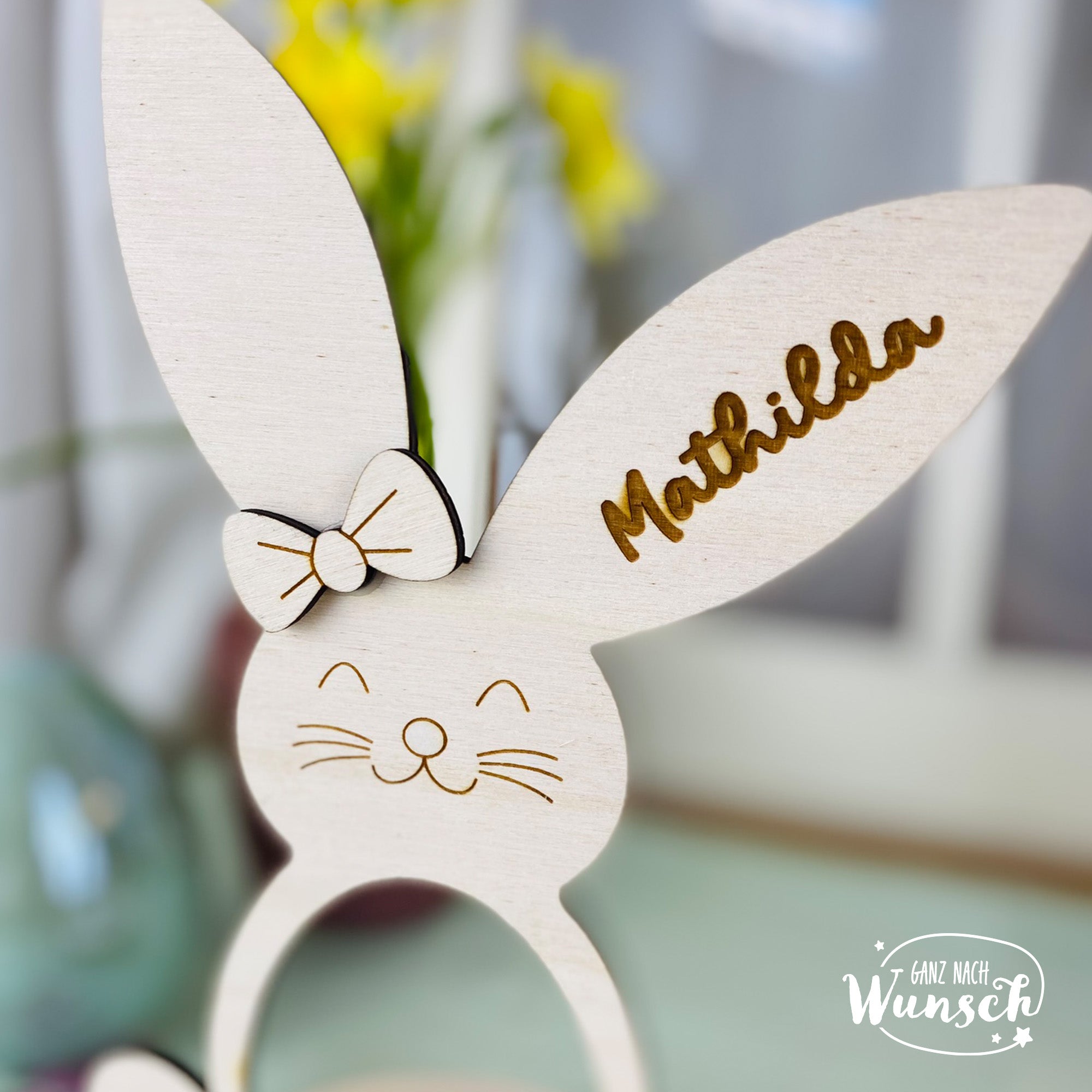 Eierbecher Hase für Ostern aus Holz, personalisiert mit Namen, Deko