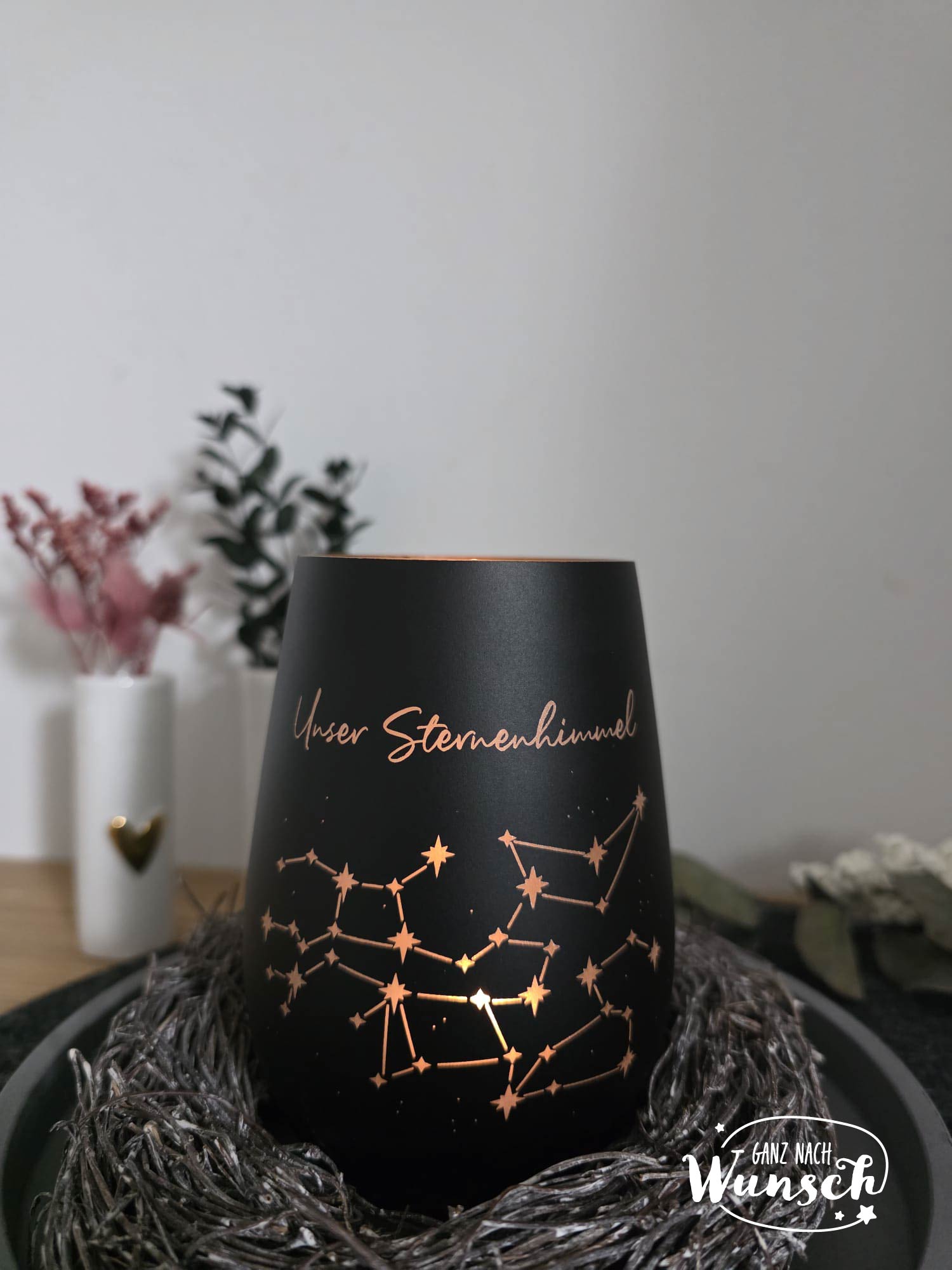 Personalisiertes Windlicht | Jubiläum | Gravur | Jahrestag | Erinnerungslicht | Familie | Geschenk zum Geburtstag | Sternzeichen | Deko