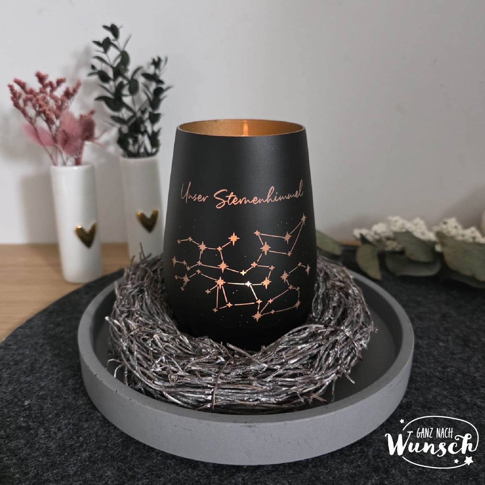 Personalisiertes Windlicht | Jubiläum | Gravur | Jahrestag | Erinnerungslicht | Familie | Geschenk zum Geburtstag | Sternzeichen | Deko