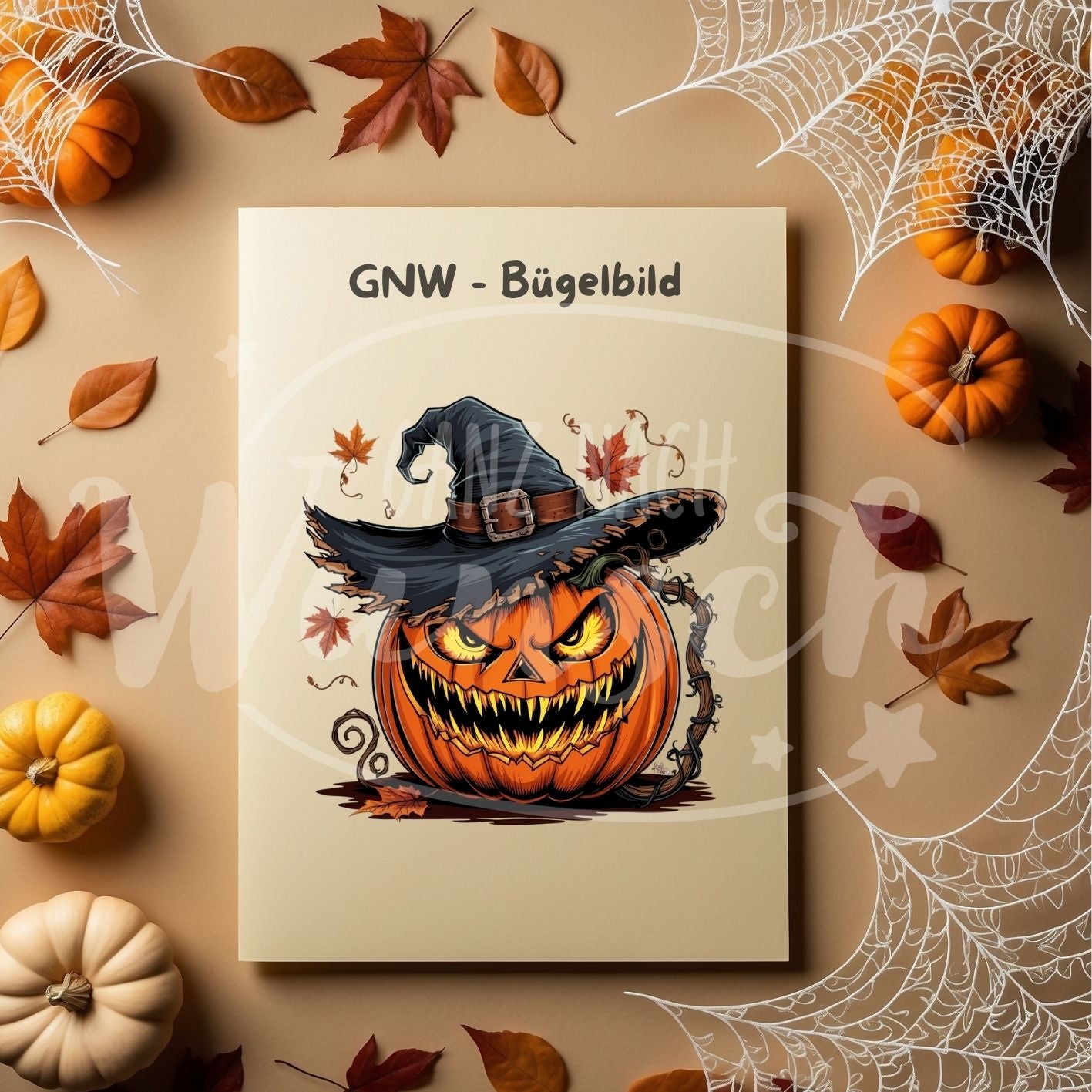 Bügelbild - Kürbis mit Hexenhut - Gruselig & Mystisch - GNW_600007