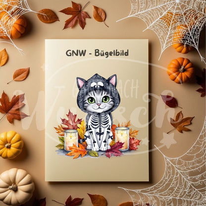 Bügelbild - Skeletkatze mit Kerzen - Mystisch & Magisch - GNW_600008