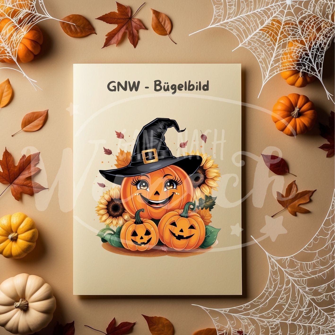 Bügelbild - Fröhliche Kürbisgesichter mit Hexenhut - Fröhlich & Magisch - GNW_600012