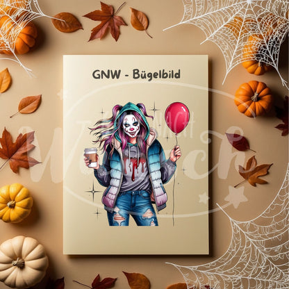 Bügelbild - Gruselclown mit Ballon - Unheimlich & Faszinierend - GNW_600019