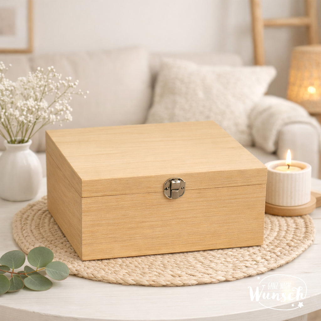 Holzkiste Hochzeit mit Blumenmotiv | Erinnerungsbox mit UV-Druck | 3 Größen | Hochzeitsgeschenk personalisiert