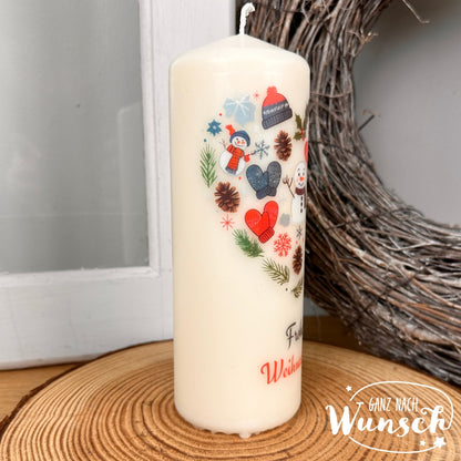 Weihnachtskerze personalisiert mit Wintermotiven und "Frohe Weihnachten" | Stumpenkerze | Weihnachtsdeko | Geschenkidee | Adventskerze | Festlich