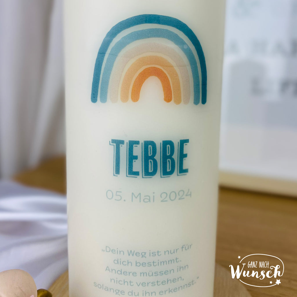 Personalisierte Kerze zur Konfirmation, Kommunion oder Taufe - Regenbogen