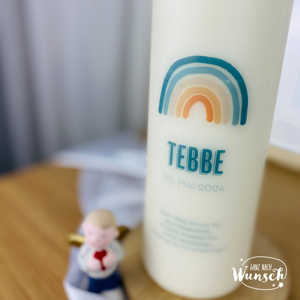 Personalisierte Kerze zur Konfirmation, Kommunion oder Taufe - Regenbogen