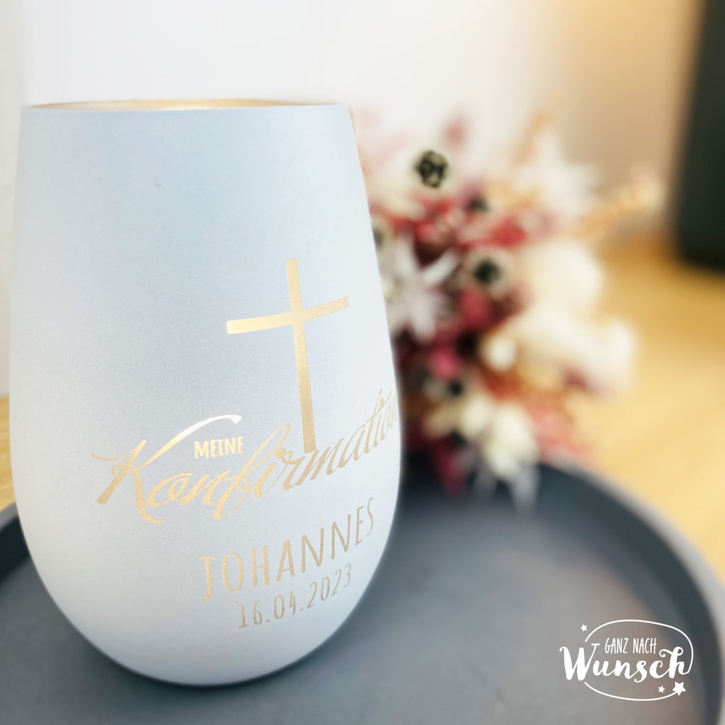 Windlicht zur Konfirmation | Kommunion | Firmung | Taufe | personalisiert | Teelichthalter