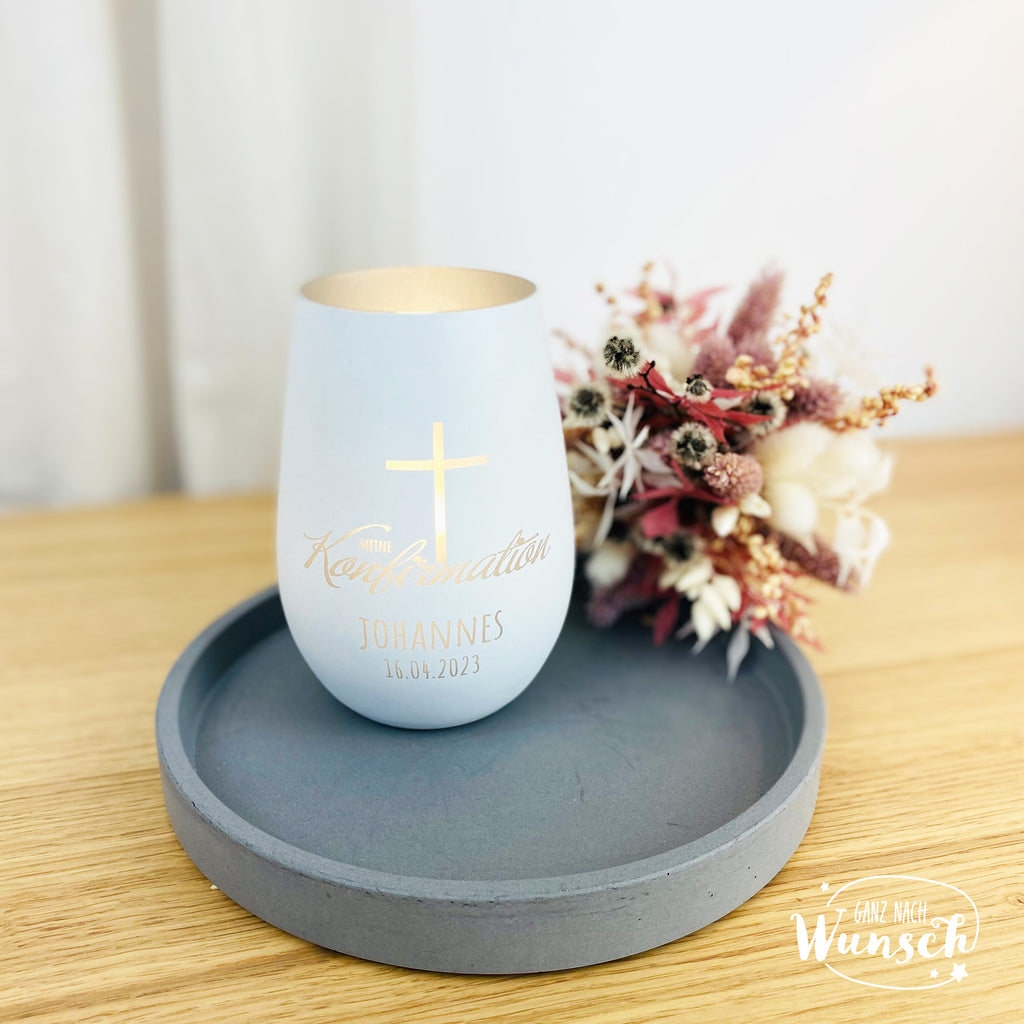 Windlicht zur Konfirmation | Kommunion | Firmung | Taufe | personalisiert | Teelichthalter