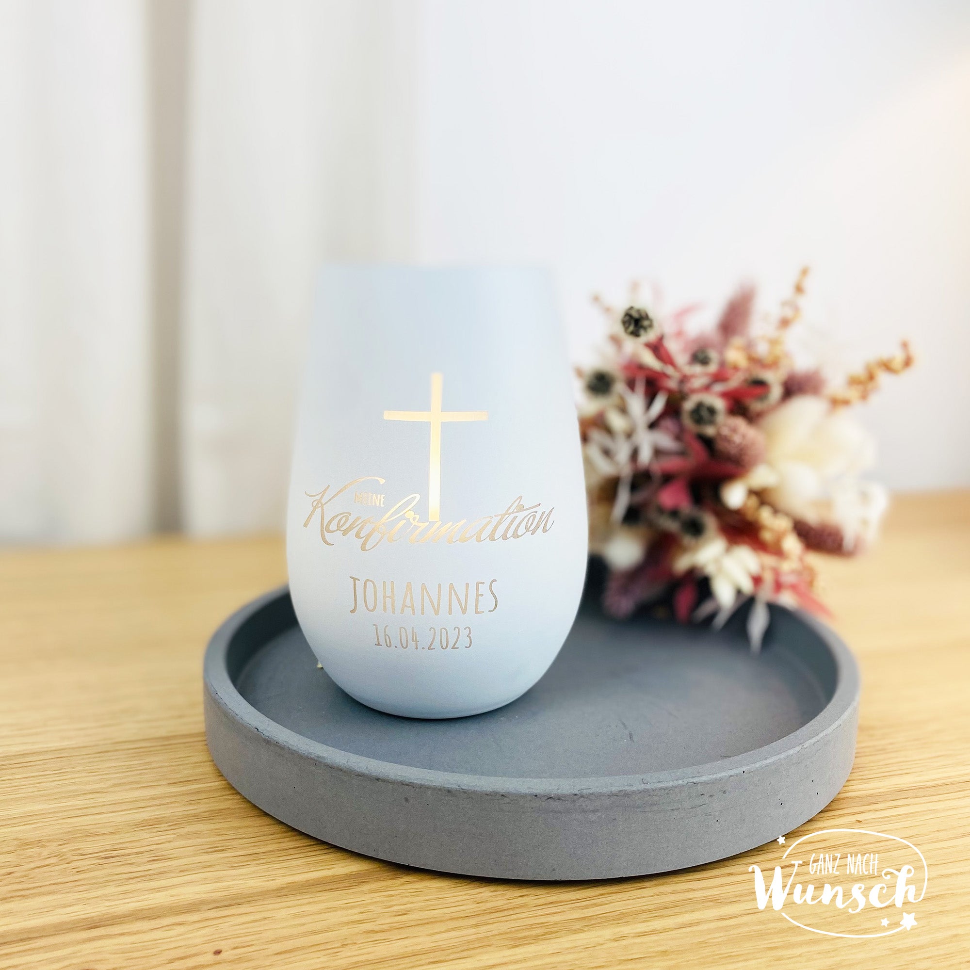 Windlicht zur Konfirmation | Kommunion | Firmung | Taufe | personalisiert | Teelichthalter