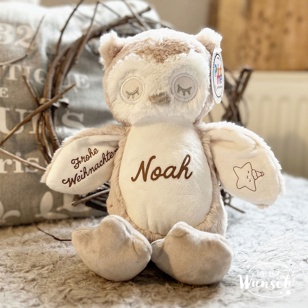 Kuscheltier mit Name l Stofftier personalisiert l Eule l hellbraun l Adventskalender l Geschenk zu Weihnachten | Geschenk Nikolaus | Rentier