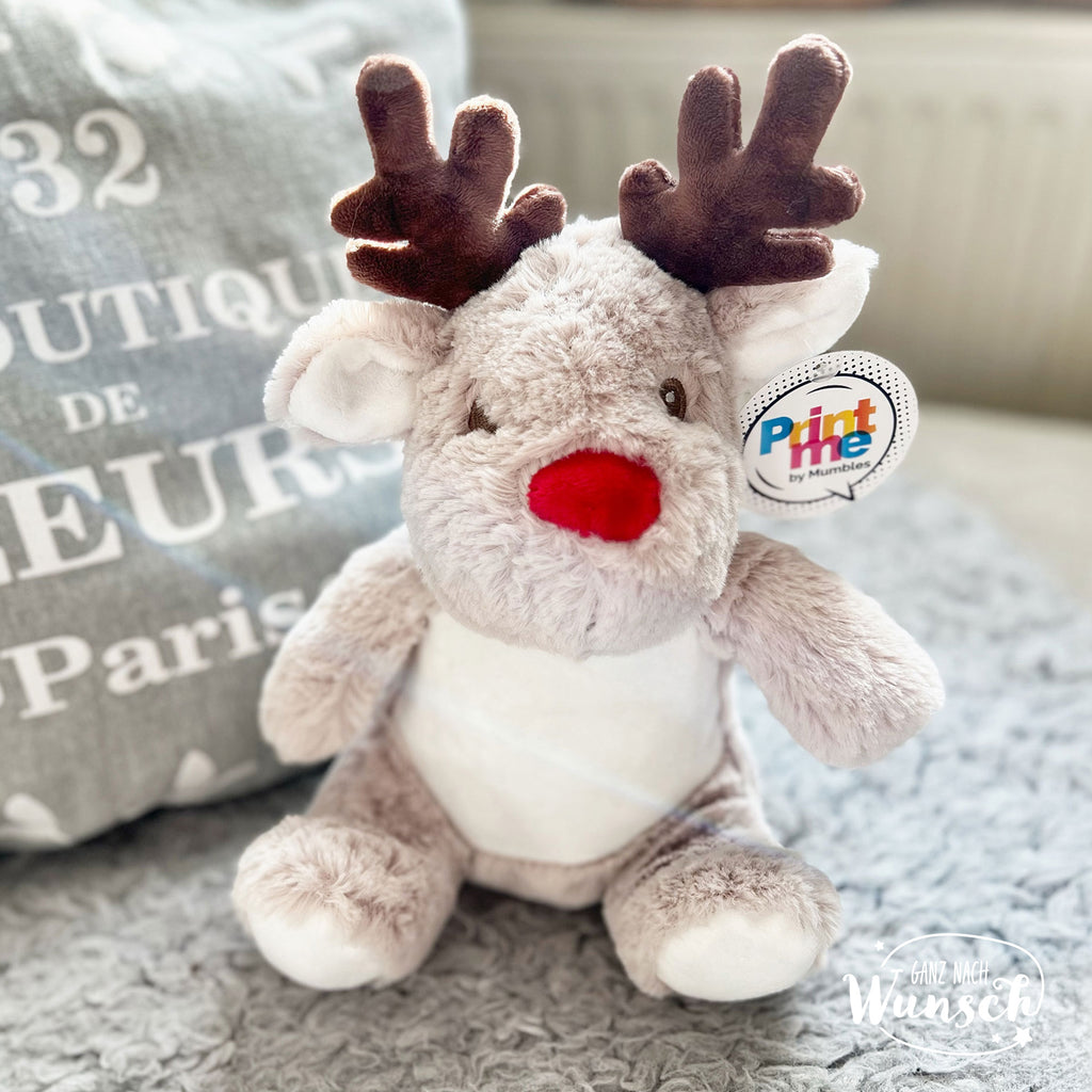 Kuscheltier mit Name l Stofftier personalisiert l Eule l hellbraun l Adventskalender l Geschenk zu Weihnachten | Geschenk Nikolaus | Rentier