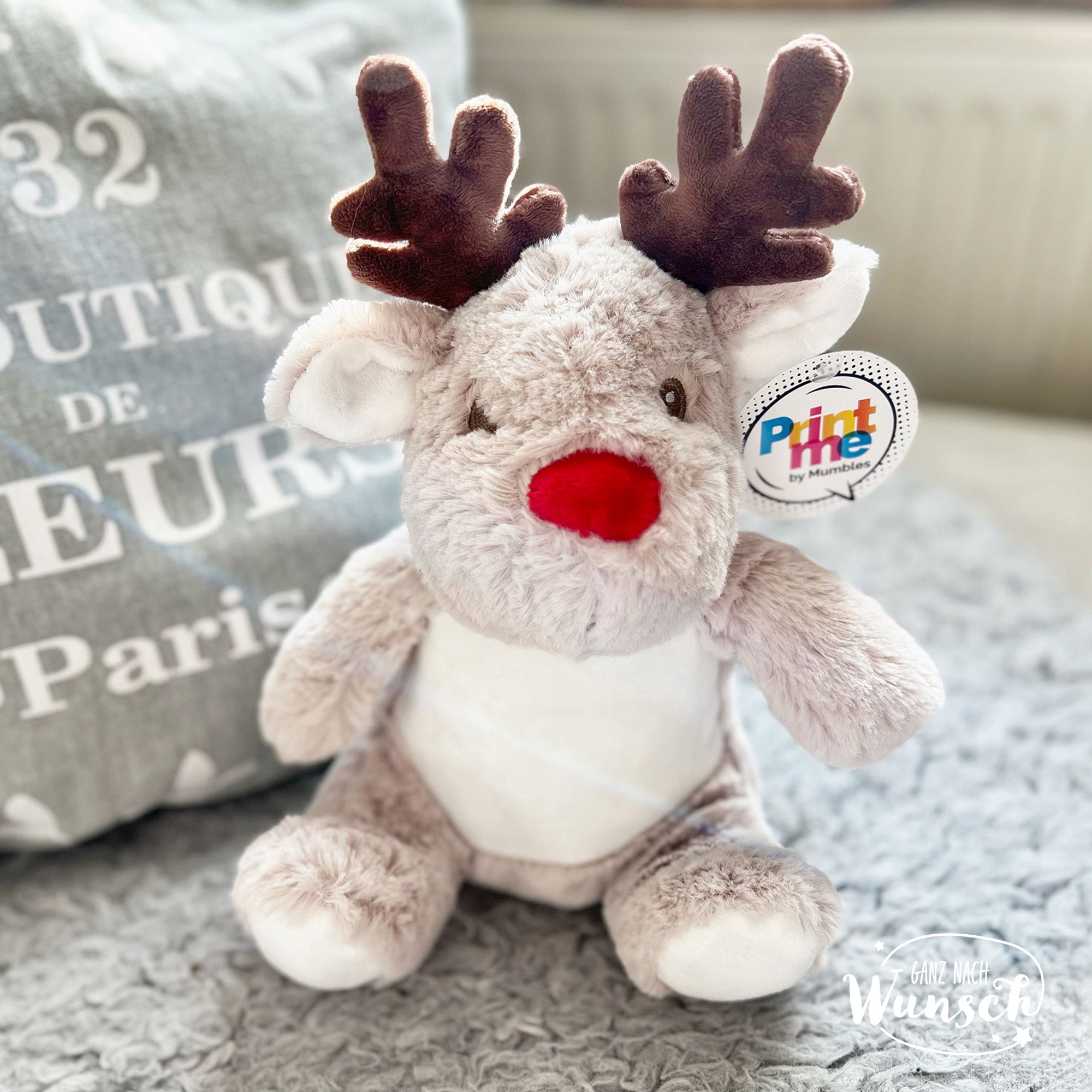 Kuscheltier mit Name l Stofftier personalisiert l Eule l hellbraun l Adventskalender l Geschenk zu Weihnachten | Geschenk Nikolaus | Rentier