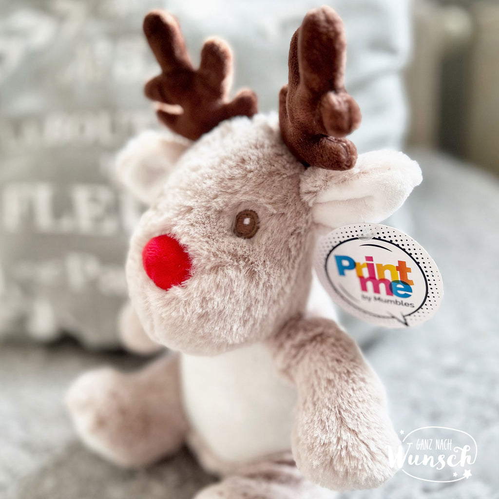 Kuscheltier mit Name l Stofftier personalisiert l Eule l hellbraun l Adventskalender l Geschenk zu Weihnachten | Geschenk Nikolaus | Rentier