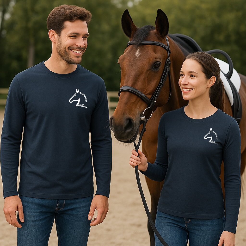 Longsleeve aus Baumwolle - Navy Blau mit Vereinslogo Moorriemer Reitklub