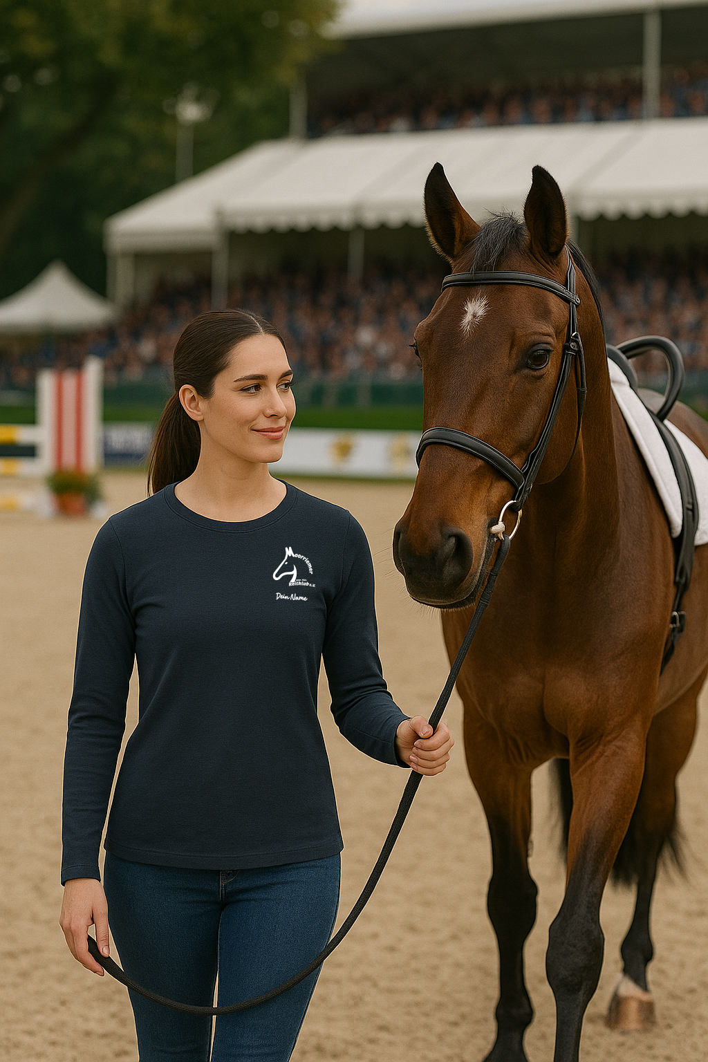 Longsleeve aus Baumwolle - Navy Blau mit Vereinslogo Moorriemer Reitklub